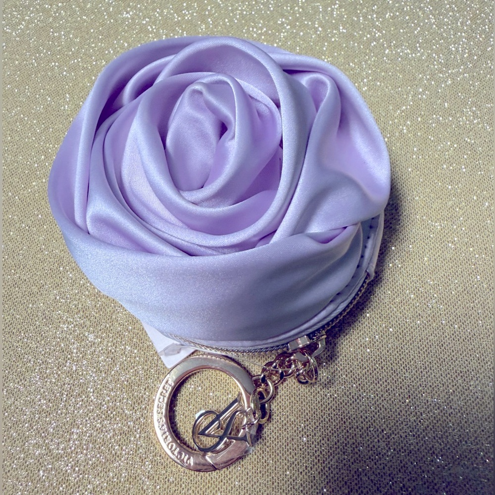 Victoria's Secret Satin Lilac Rose Coin Purse Keychain LIMITED EDITION NEW